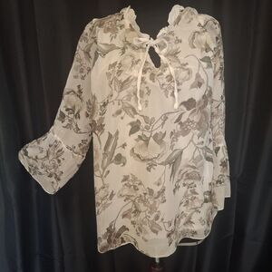Womens Angela Moda Silk etherial muted floral flowy blouse top sheer/ lined M